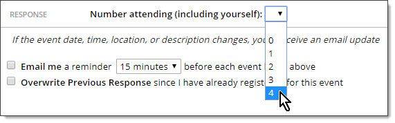 Registration form, number attending