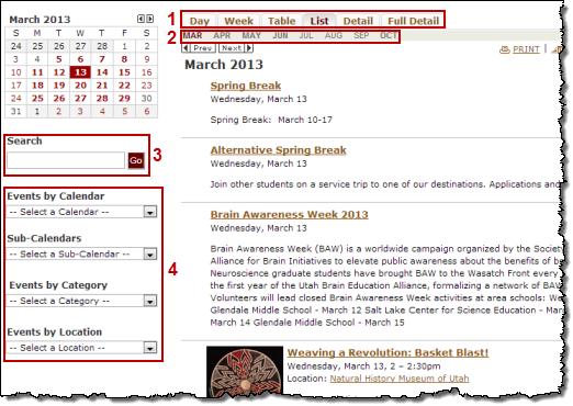 Control spuds next to the main calendar