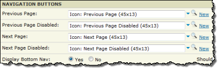 Settings tab, Paging Buttons section