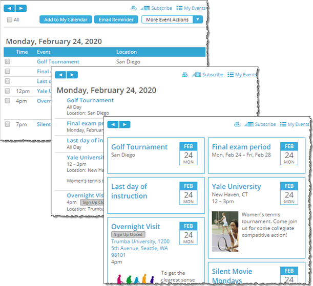 Three main calendar views