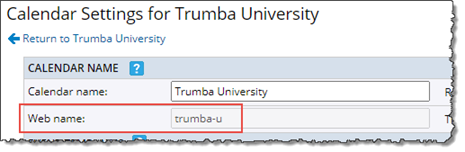 Calendar's web name in Calendar Settings